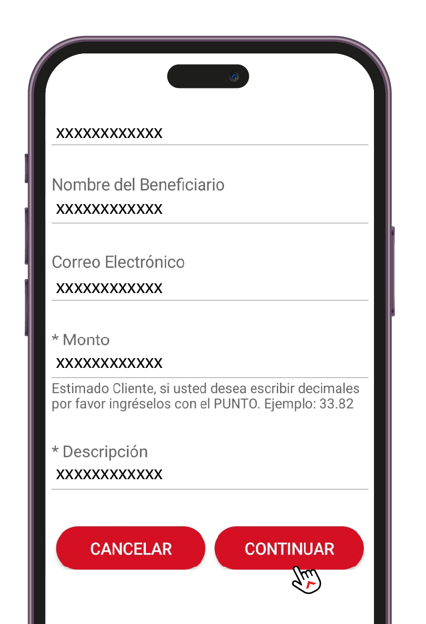 Pantalla del paso 6 para pagar la tarjeta de crédito en MupiMóvil