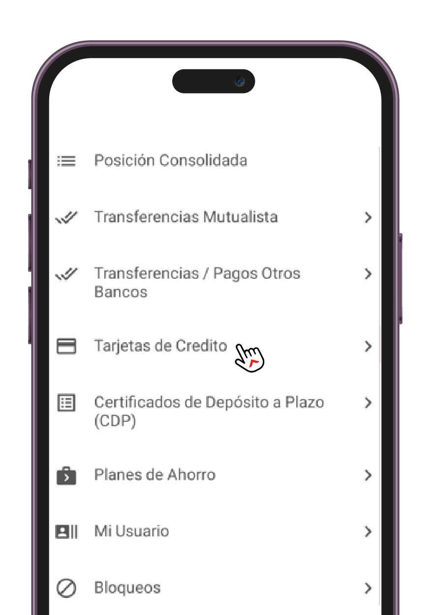 Pantalla del paso 2 para pagar la tarjeta de crédito en MupiMóvil